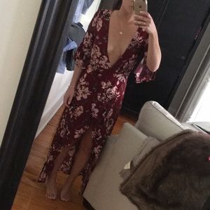 Showpo wrap dress, maroon floral size us 4